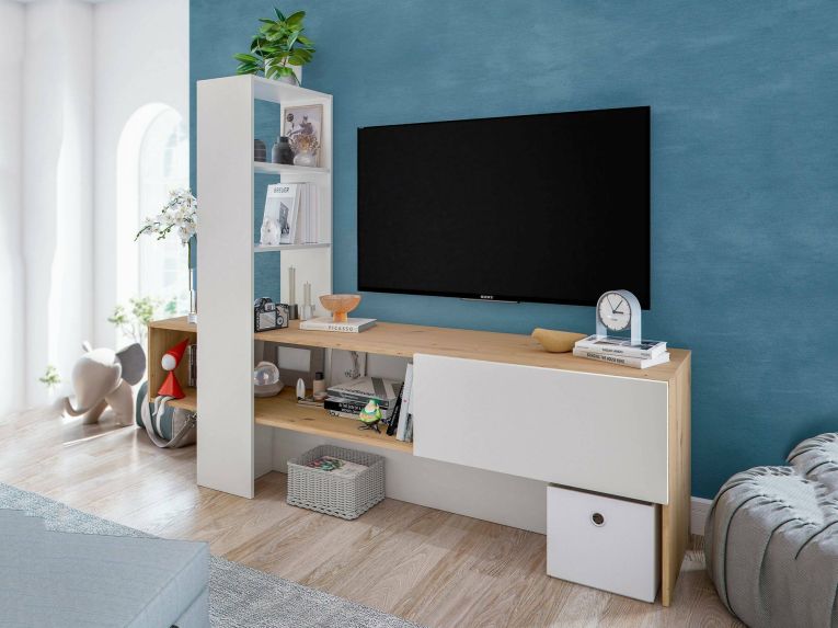 Porta TV rovere nodi e bianco lucido 178x43x136h cm in legno - Isa