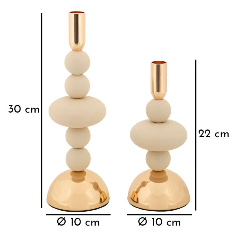 Portacandela Bianco Crema oro set da 2 Colore Struttura oro, Sfumatura Colore Struttura Crema - Aldan