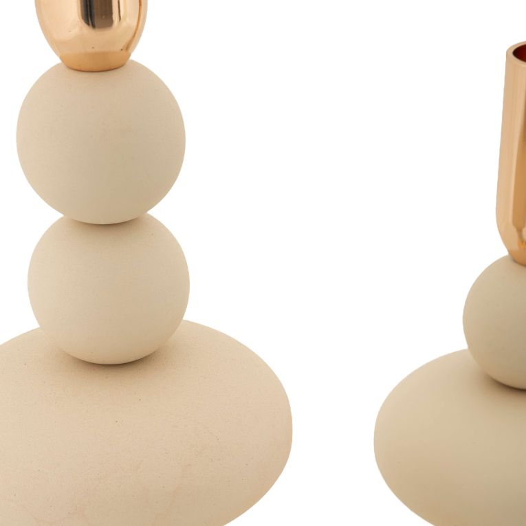 Portacandela Bianco Crema oro set da 2 Colore Struttura oro, Sfumatura Colore Struttura Crema - Aldan