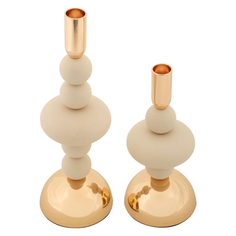 Portacandela Bianco Crema oro set da 2 Colore Struttura oro, Sfumatura Colore Struttura Crema - Aldan