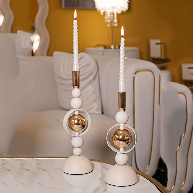 Portacandela Bianco Crema oro set da 2 Colore Struttura oro, Sfumatura Colore Struttura Crema - Fari