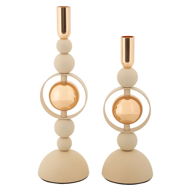Portacandela Bianco Crema oro set da 2 Colore Struttura oro, Sfumatura Colore Struttura Crema - Fari