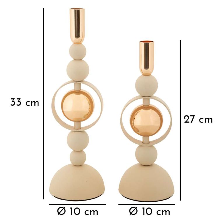 Portacandela Bianco Crema oro set da 2 Colore Struttura oro, Sfumatura Colore Struttura Crema - Fari