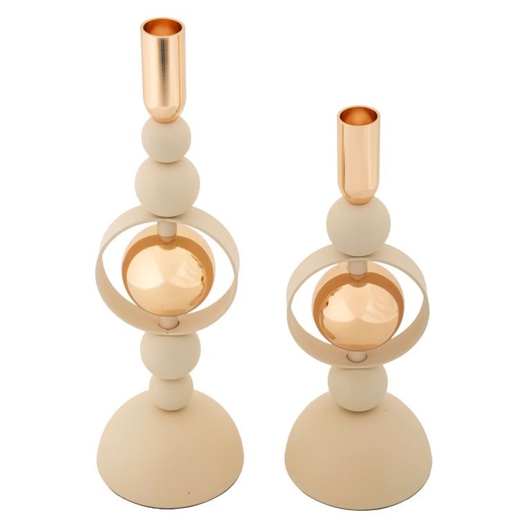 Portacandela Bianco Crema oro set da 2 Colore Struttura oro, Sfumatura Colore Struttura Crema - Fari