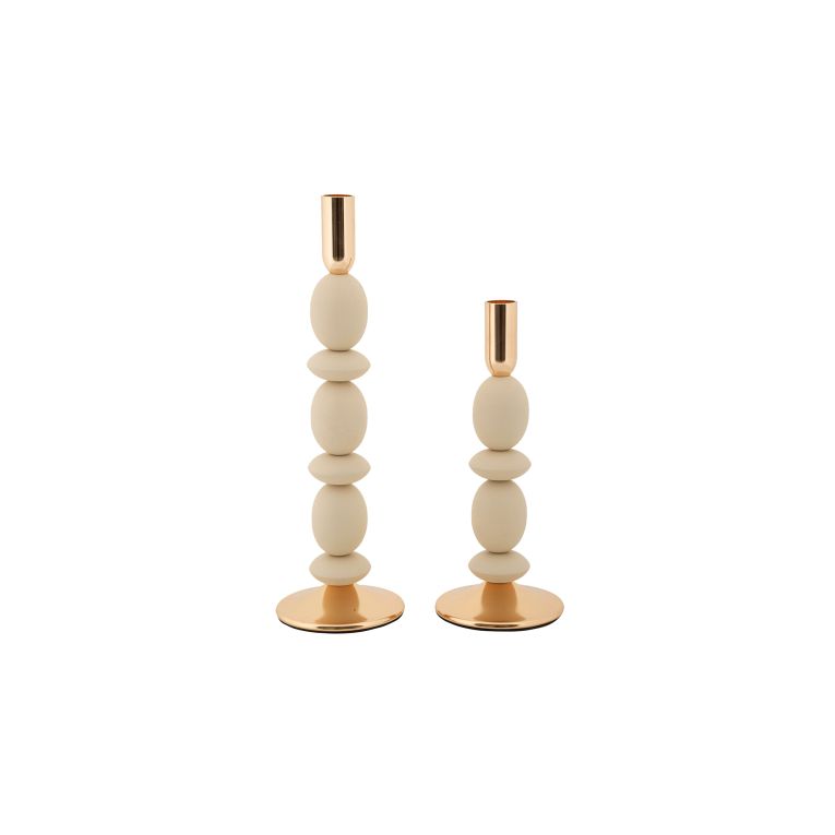 Portacandela Bianco Crema oro set da 2 Colore Struttura oro, Sfumatura Colore Struttura Crema - Tiksi