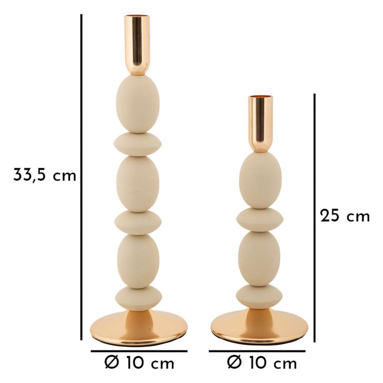 Portacandela Bianco Crema oro set da 2 Colore Struttura oro, Sfumatura Colore Struttura Crema - Tiksi