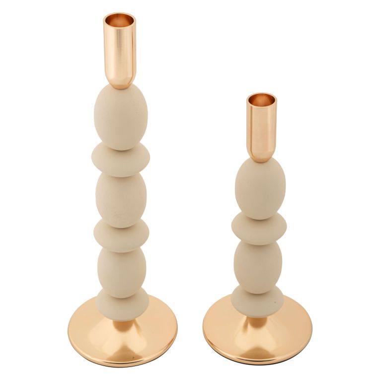 Portacandela Bianco Crema oro set da 2 Colore Struttura oro, Sfumatura Colore Struttura Crema - Tiksi