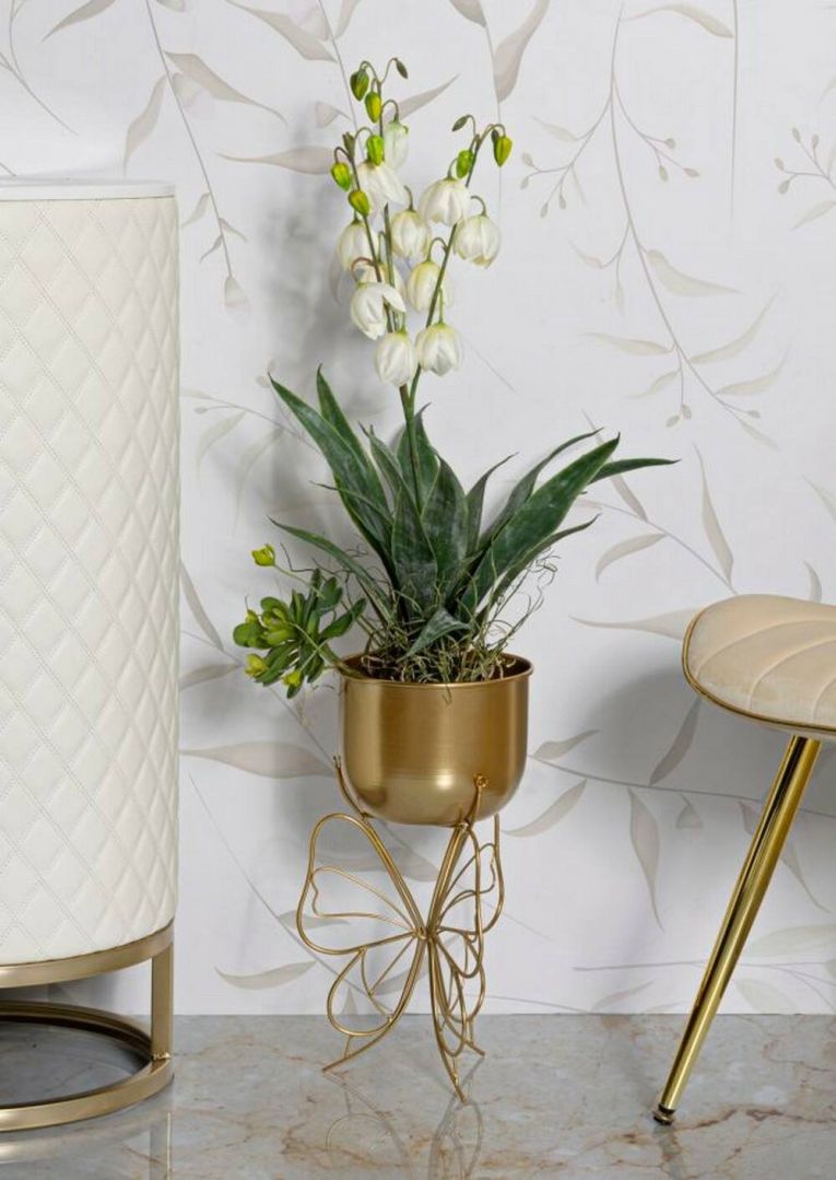 Portavasi Gollans, Complemento d'arredo, Articolo decorativo, Accessorio d'arredo, Oro, 22x22 h40 cm