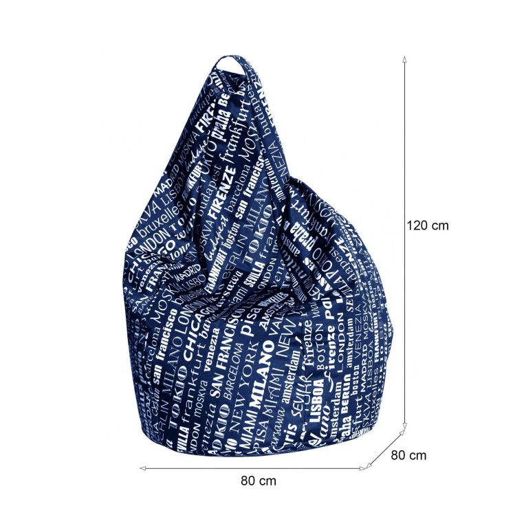 Pouf Aariel, Poltrona multiuso, Poltroncina sacco, Pouf poggiapiedi, Made in Italy, 80x80 h120 cm, Blu e Bianco