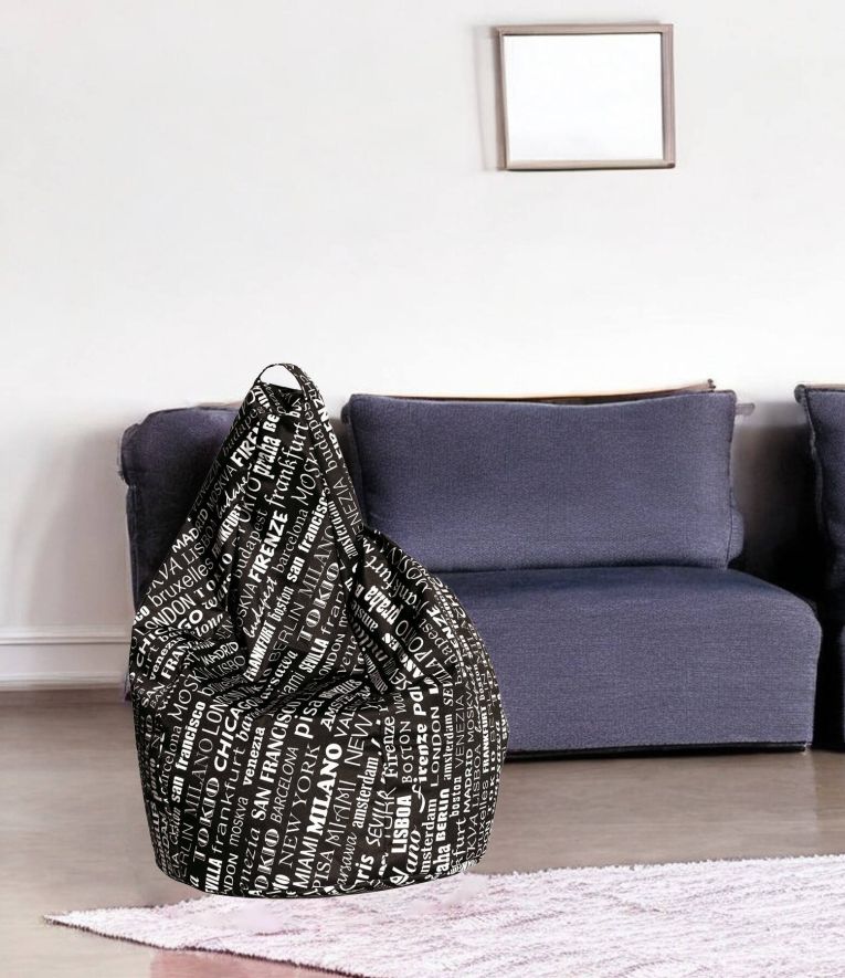 Pouf Aariel, Poltrona multiuso, Poltroncina sacco, Pouf poggiapiedi, Made in Italy, 80x80 h120 cm, Nero e Bianco