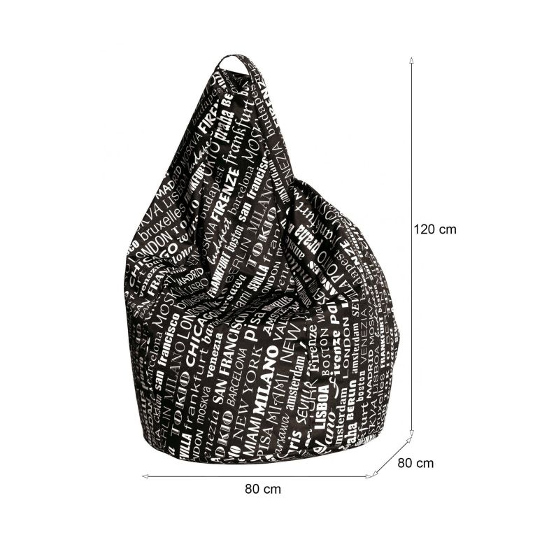Pouf Aariel, Poltrona multiuso, Poltroncina sacco, Pouf poggiapiedi, Made in Italy, 80x80 h120 cm, Nero e Bianco