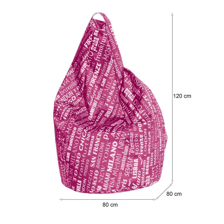 Pouf Aariel, Poltrona multiuso, Poltroncina sacco, Pouf poggiapiedi, Made in Italy, 80x80 h120 cm, Rosa e Bianco