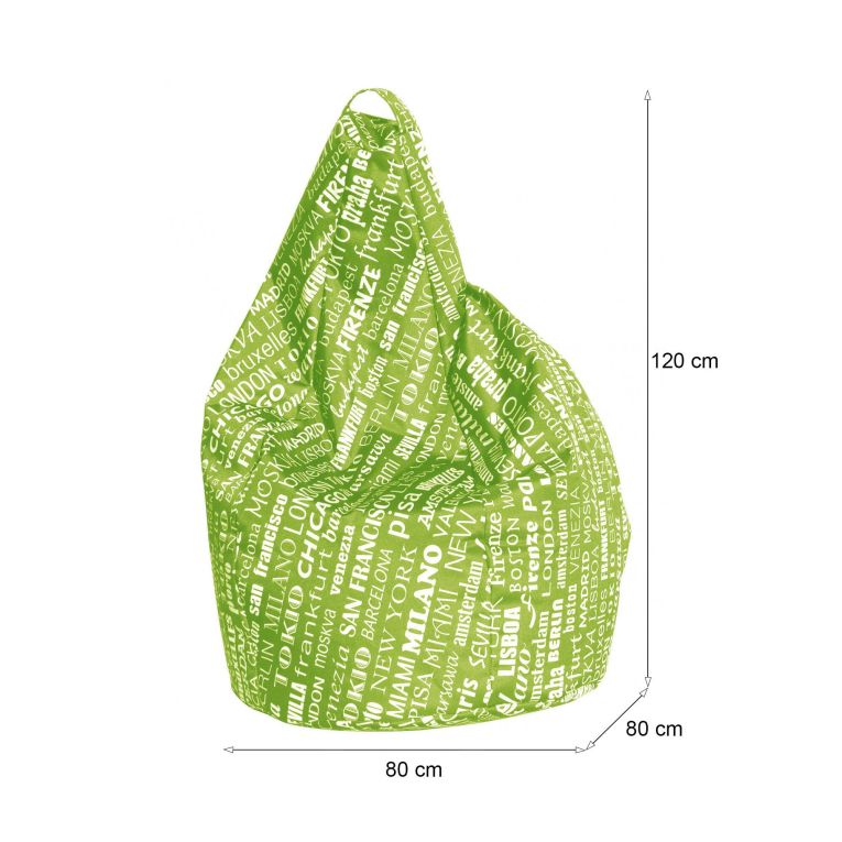 Pouf Aariel, Poltrona multiuso, Poltroncina sacco, Pouf poggiapiedi, Made in Italy, 80x80 h120 cm, Verde e Bianco