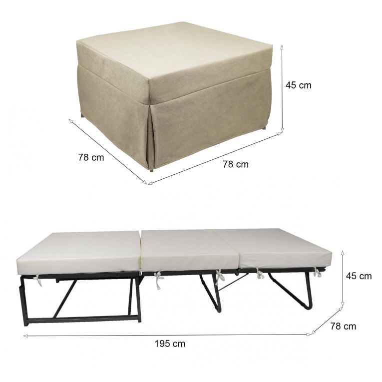 Pouf Abbis, Poltrona multiuso, Poltroncina sacco, Pouf letto, Made in Italy, 78x78 h45 cm, Beige