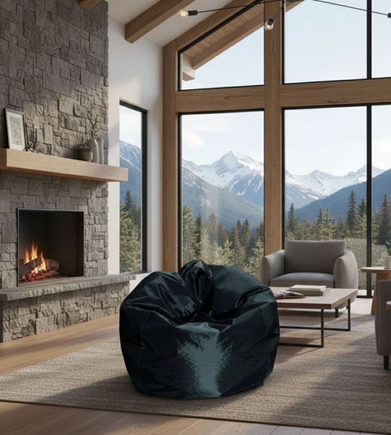Pouf Abe, Poltrona multiuso, Poltroncina sacco, Pouf poggiapiedi, Made in Italy, 65x65 h50 cm, Nero