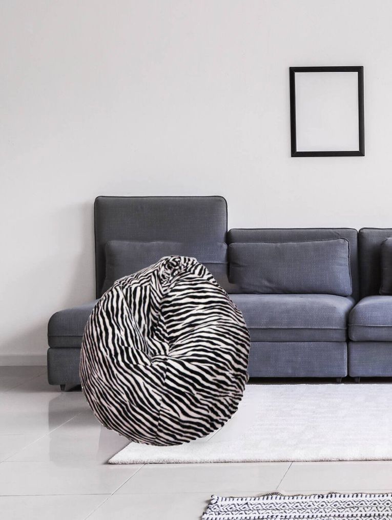 Pouf Abelia, Poltrona multiuso, Poltroncina sacco, Pouf poggiapiedi, Made in Italy, 80x80 h120 cm, Nero e Bianco, Fantasia zebrata