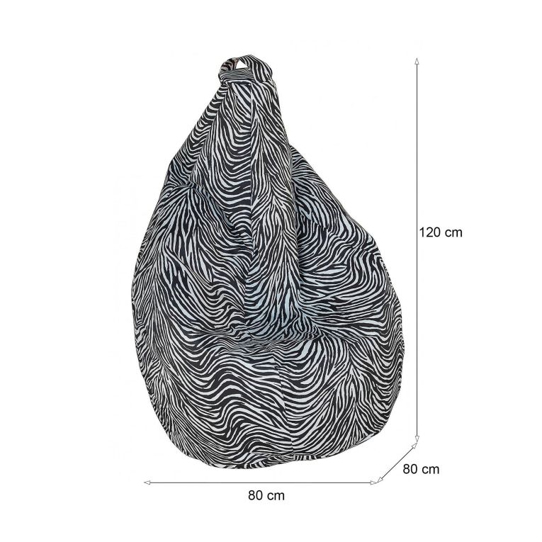 Pouf Abi, Poltrona multiuso, Poltroncina sacco, Pouf poggiapiedi, Made in Italy, 80x80 h120 cm, Nero e Bianco, Fantasia zebrata