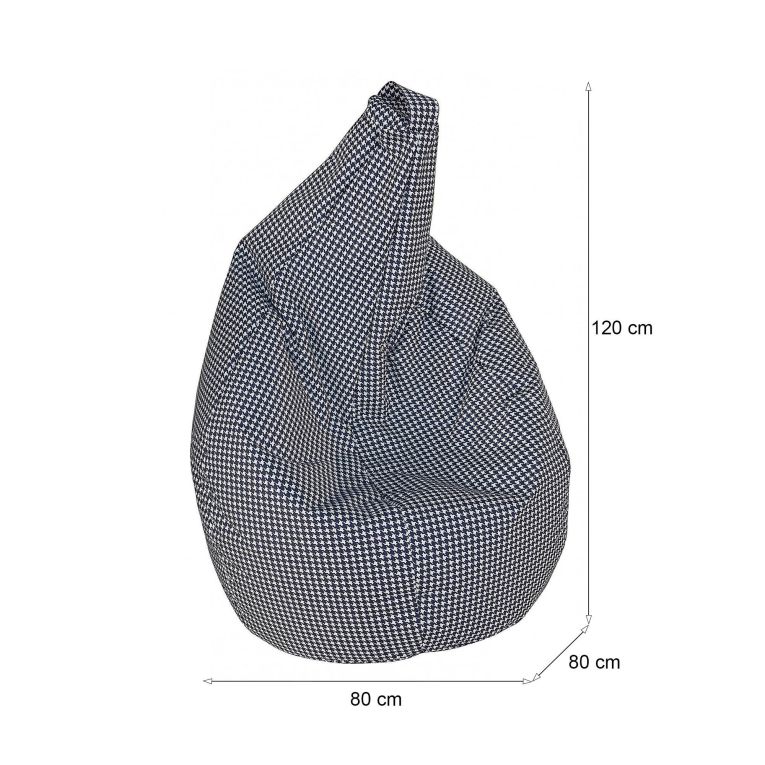 Pouf Abi, Poltrona multiuso, Poltroncina sacco, Pouf poggiapiedi, Made in Italy, 80x80 h120 cm, Nero e Bianco, Pied de poule piccolo