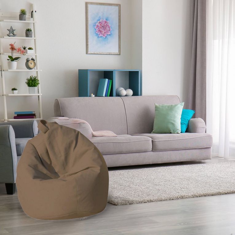 Pouf Abisso, Poltrona multiuso, Poltroncina sacco, Pouf poggiapiedi, Made in Italy, 70x70 h110 cm, Beige