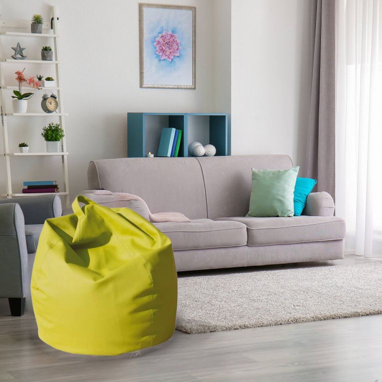 Pouf Abisso, Poltrona multiuso, Poltroncina sacco, Pouf poggiapiedi, Made in Italy, 70x70 h110 cm, Giallo