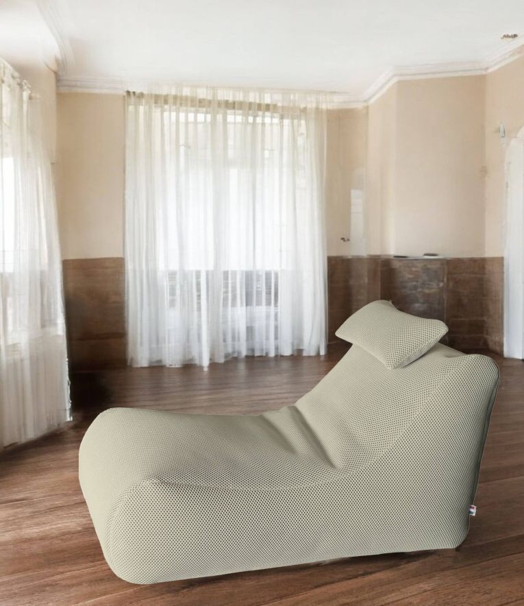 Pouf Abuli, Poltrona multiuso, Poltroncina sacco, Pouf poggiapiedi, Made in Italy, 70x120 h65 cm, Beige