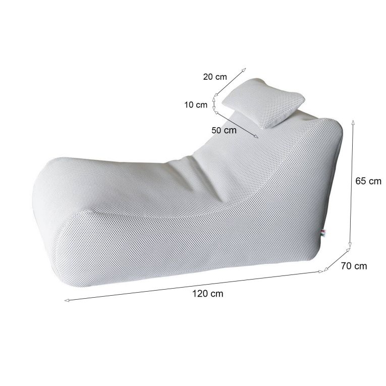 Pouf Abuli, Poltrona multiuso, Poltroncina sacco, Pouf poggiapiedi, Made in Italy, 70x120 h65 cm, Bianco