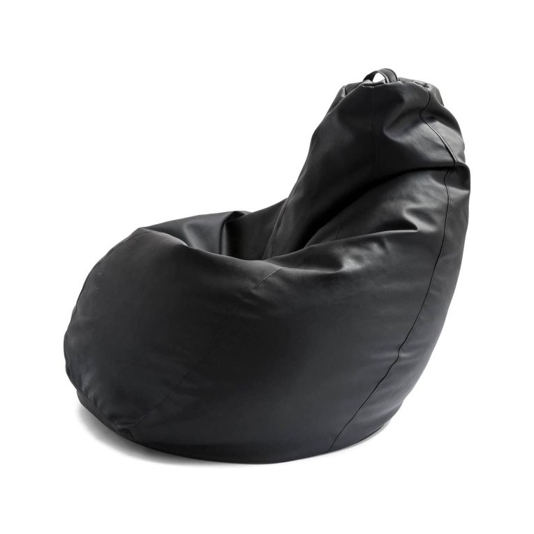 Pouf Annachiara, Pouf a sacco, 100% Made in Italy, Poltrona a sacco in ecopelle, Cm 70x70h110, Nero
