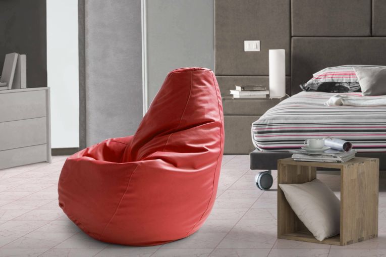 Pouf Annachiara, Pouf a sacco, 100% Made in Italy, Poltrona a sacco in ecopelle, Cm 70x70h110, Rosso