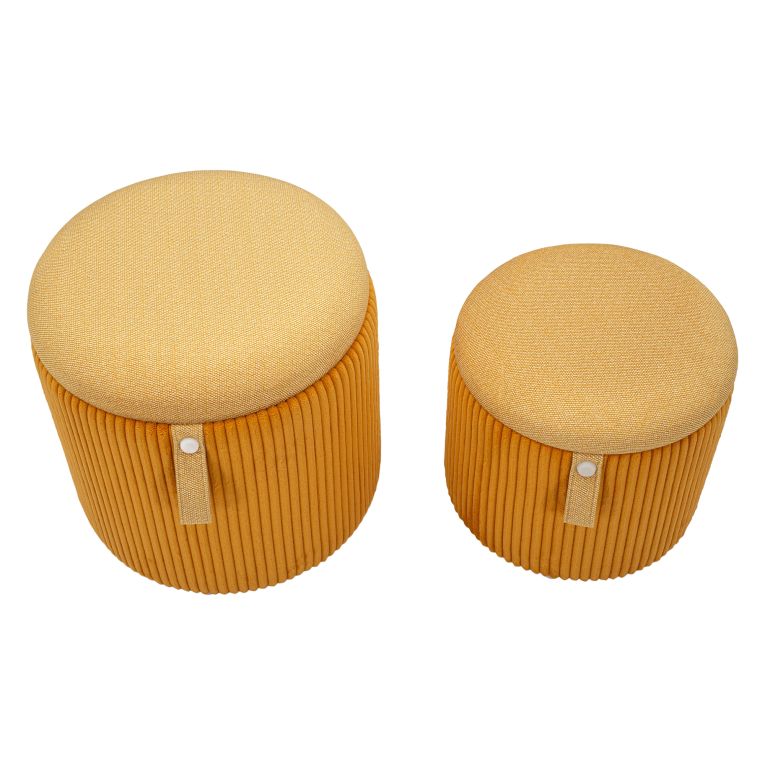 Pouf Contenitore Arancione Beige set da 2 Forma Rotondo 38x38x38h cm, Colore Struttura Beige - Fianar