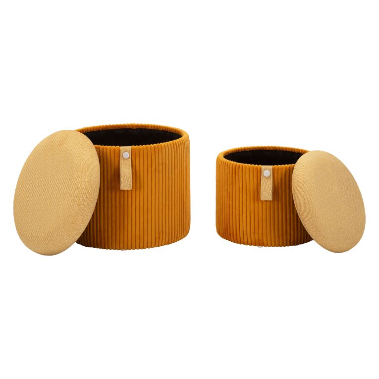 Pouf Contenitore Arancione Beige set da 2 Forma Rotondo 38x38x38h cm, Colore Struttura Beige - Fianar