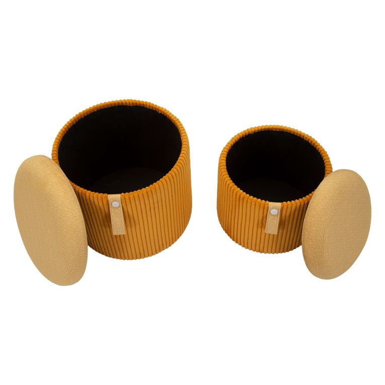 Pouf Contenitore Arancione Beige set da 2 Forma Rotondo 38x38x38h cm, Colore Struttura Beige - Fianar