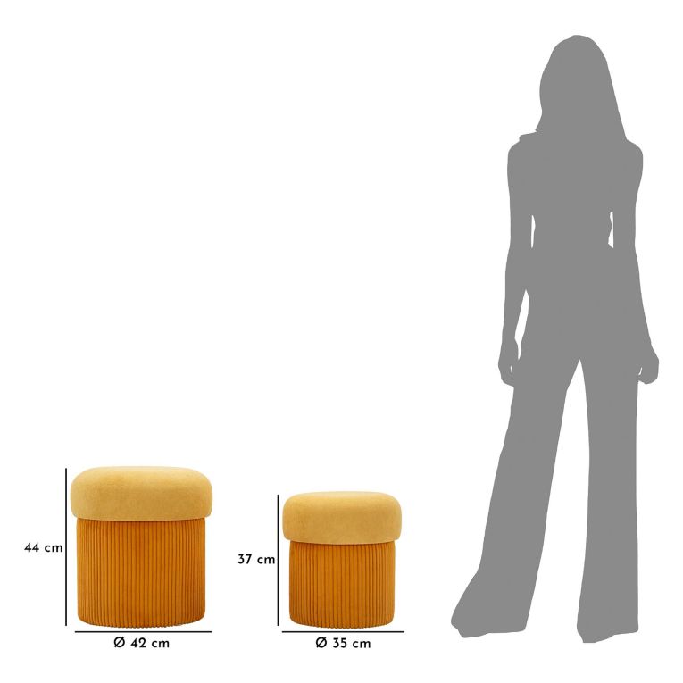 Pouf Contenitore Arancione set da 2 Forma Rotondo 42x42x44h cm, Materiale Struttura in Legno Nobilitato - Outjo
