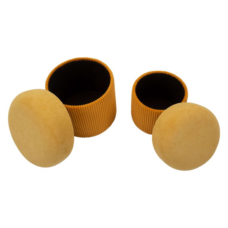 Pouf Contenitore Arancione set da 2 Forma Rotondo 42x42x44h cm, Materiale Struttura in Legno Nobilitato - Outjo