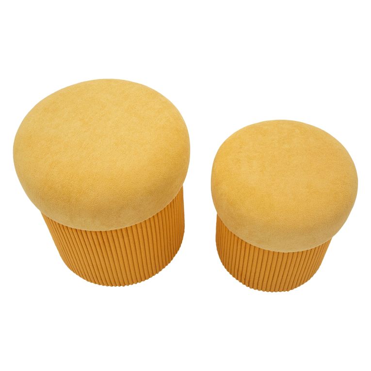 Pouf Contenitore Arancione set da 2 Forma Rotondo 42x42x44h cm, Materiale Struttura in Legno Nobilitato - Outjo