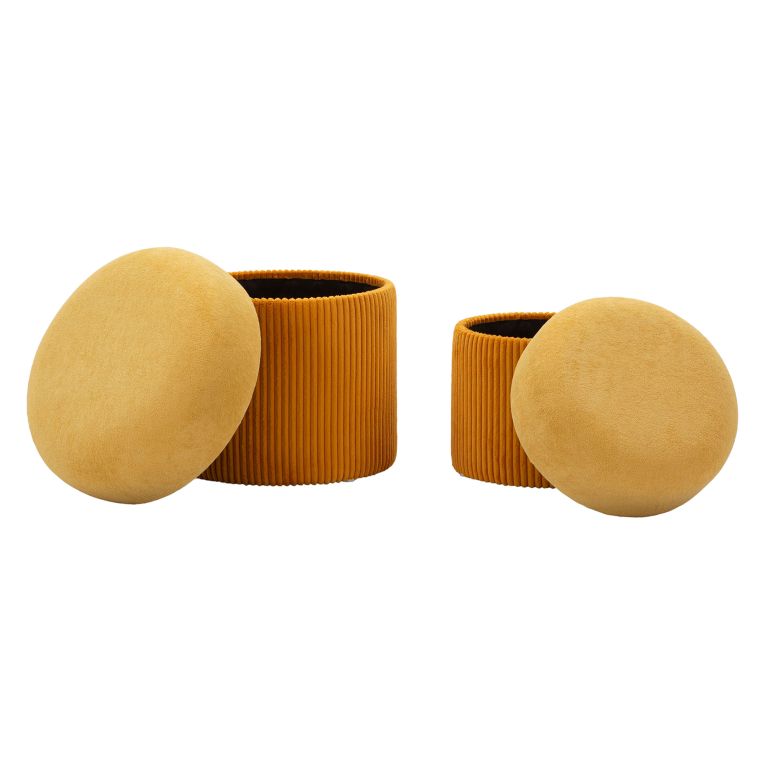 Pouf Contenitore Arancione set da 2 Forma Rotondo 42x42x44h cm, Materiale Struttura in Legno Nobilitato - Outjo