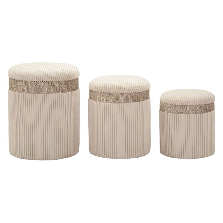 Pouf Contenitore Beige set da 3 Forma Rotondo 41x41x50h cm, Materiale Struttura in Tessuto - Ghanzi