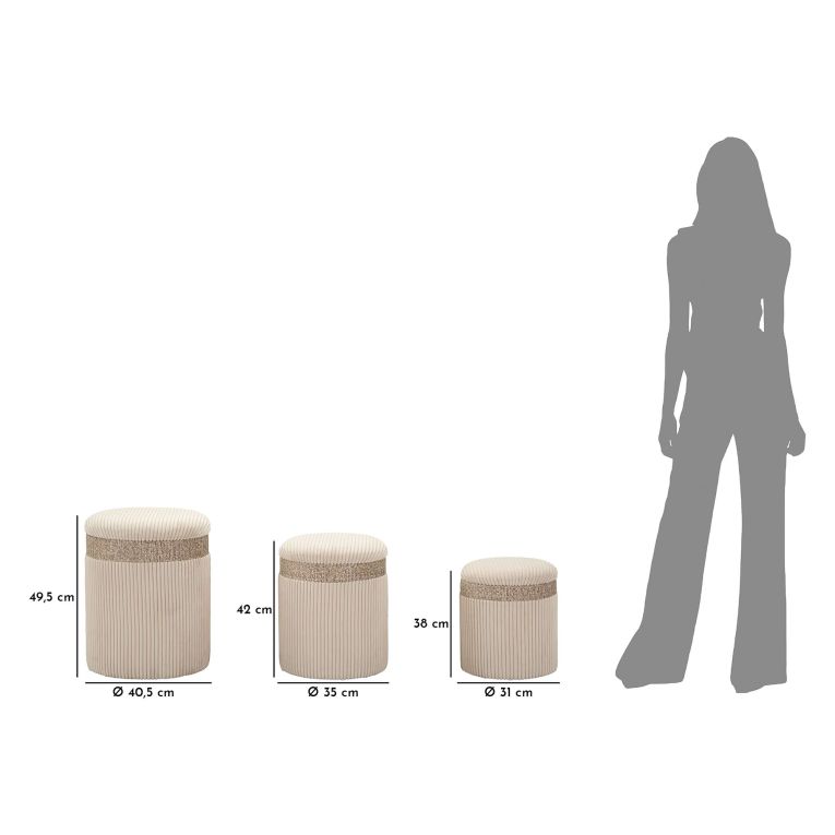 Pouf Contenitore Beige set da 3 Forma Rotondo 41x41x50h cm, Materiale Struttura in Tessuto - Ghanzi