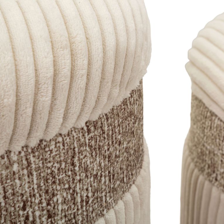 Pouf Contenitore Beige set da 3 Forma Rotondo 41x41x50h cm, Materiale Struttura in Tessuto - Ghanzi
