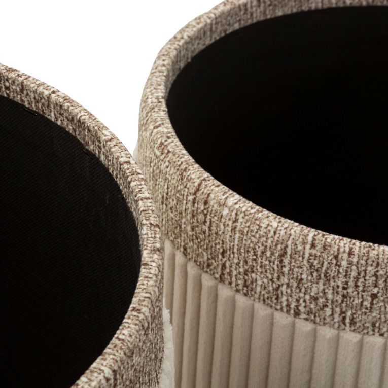 Pouf Contenitore Beige set da 3 Forma Rotondo 41x41x50h cm, Materiale Struttura in Tessuto - Ghanzi