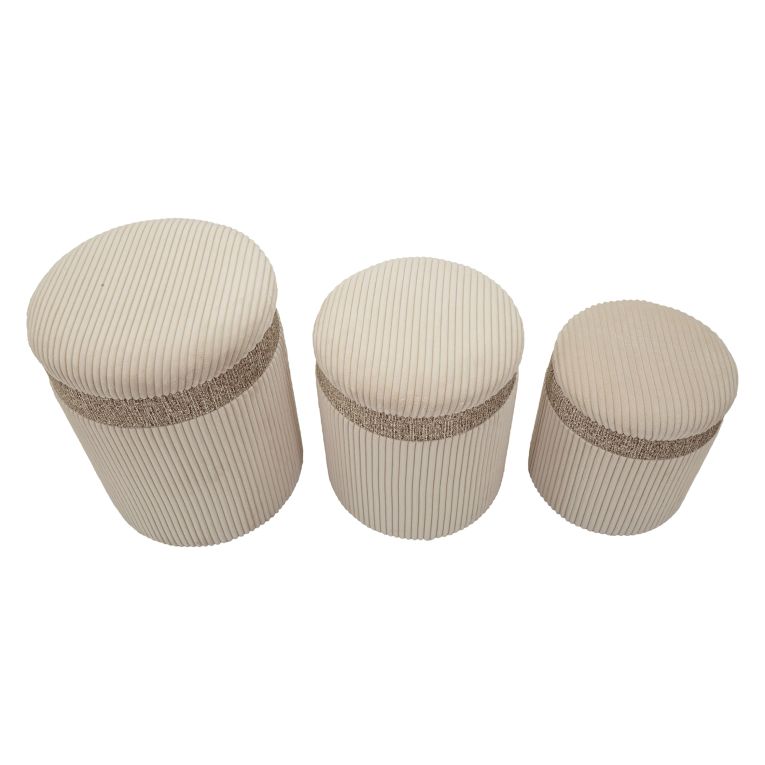 Pouf Contenitore Beige set da 3 Forma Rotondo 41x41x50h cm, Materiale Struttura in Tessuto - Ghanzi