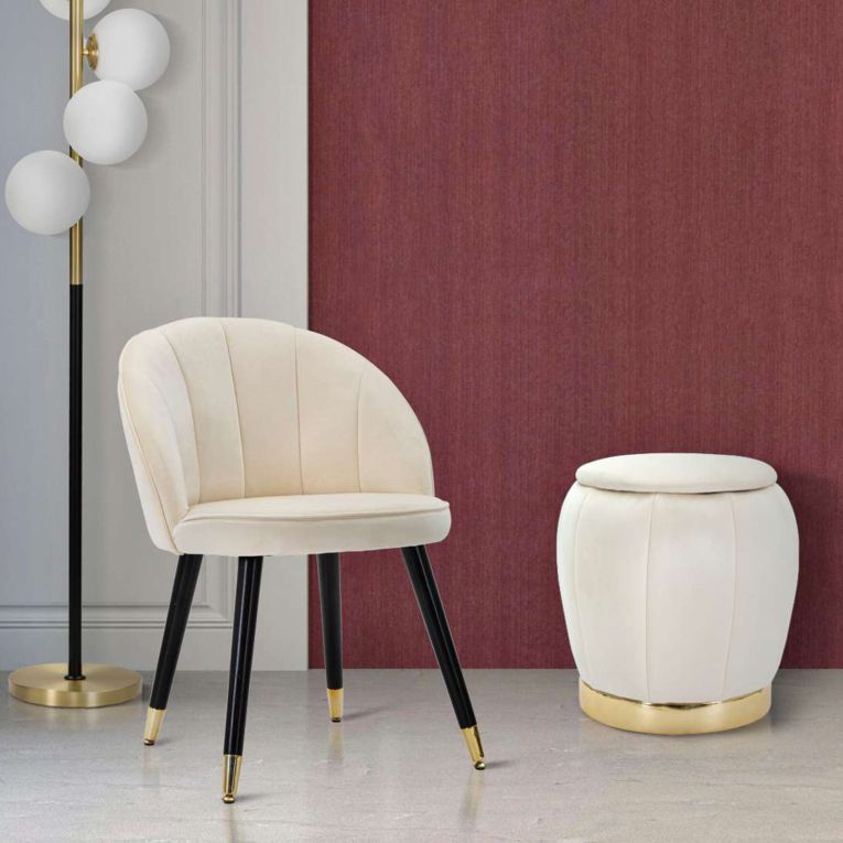 Pouf Contenitore Bianco Crema oro Forma Rotondo Colore Struttura oro 43x43x43h cm, Materiale Struttura in Tessuto - Trevel
