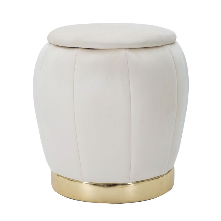 Pouf Contenitore Bianco Crema oro Forma Rotondo Colore Struttura oro 43x43x43h cm, Materiale Struttura in Tessuto - Trevel