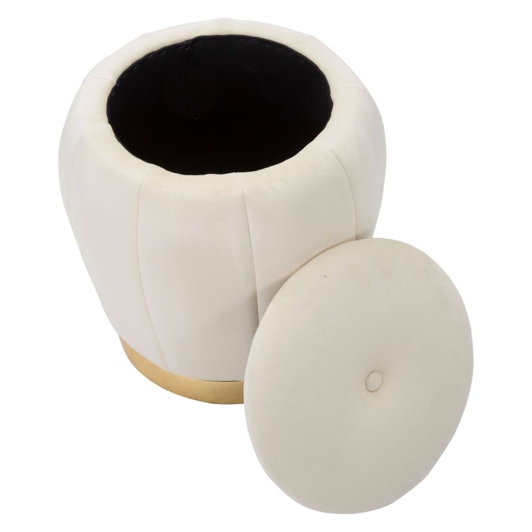 Pouf Contenitore Bianco Crema oro Forma Rotondo Colore Struttura oro 43x43x43h cm, Materiale Struttura in Tessuto - Trevel