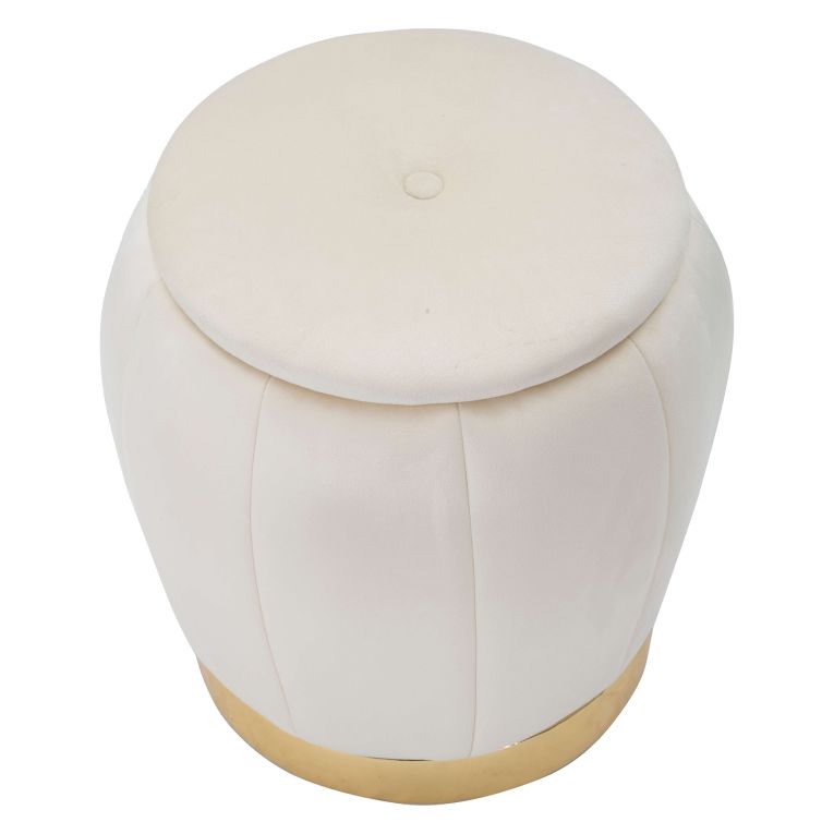 Pouf Contenitore Bianco Crema oro Forma Rotondo Colore Struttura oro 43x43x43h cm, Materiale Struttura in Tessuto - Trevel