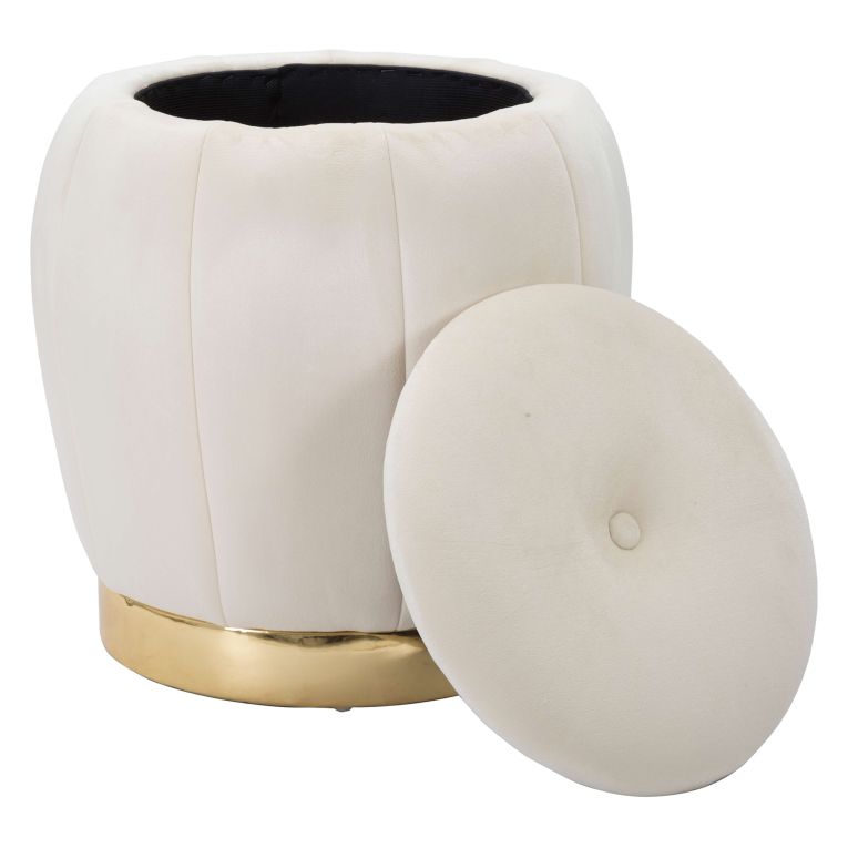 Pouf Contenitore Bianco Crema oro Forma Rotondo Colore Struttura oro 43x43x43h cm, Materiale Struttura in Tessuto - Trevel