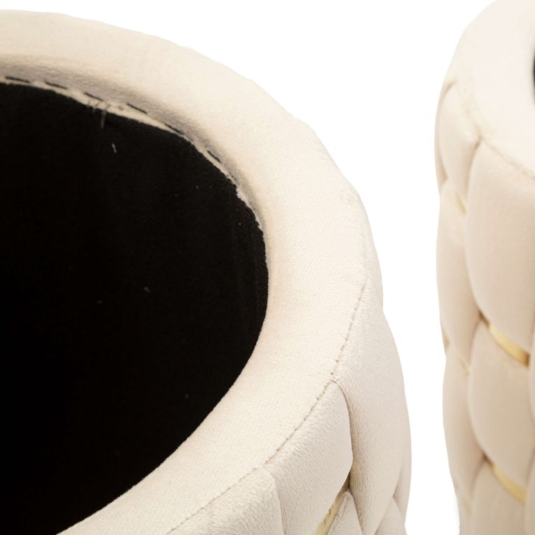 Pouf Contenitore Bianco Crema oro set da 2 Forma Rotondo 37x37x42h cm, Colore Struttura oro - Kasane