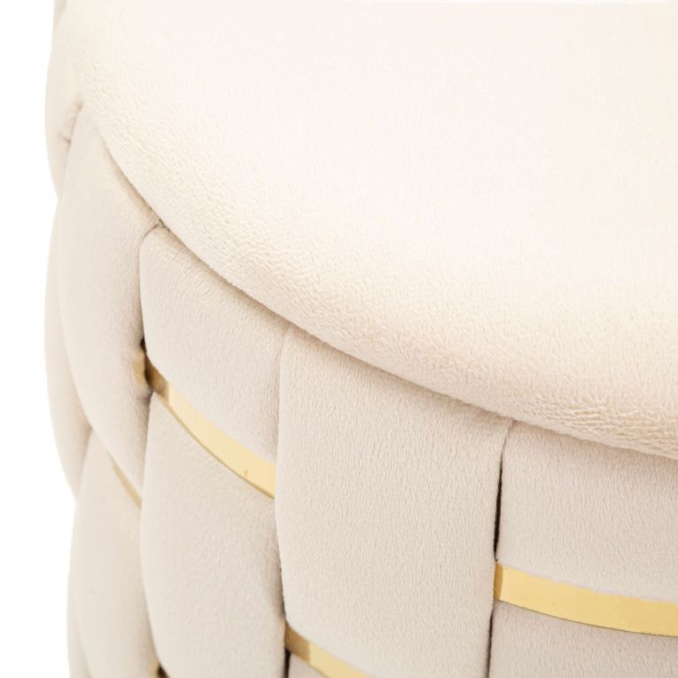 Pouf Contenitore Bianco Crema oro set da 2 Forma Rotondo 37x37x42h cm, Colore Struttura oro - Kasane