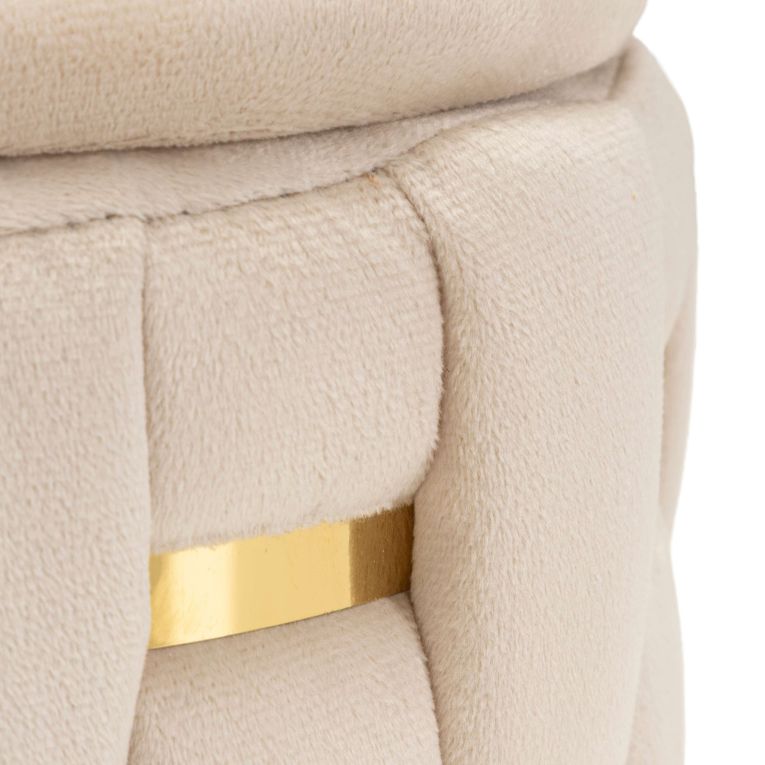 Pouf Contenitore Bianco Crema oro set da 2 Forma Rotondo 37x37x42h cm, Colore Struttura oro - Kasane