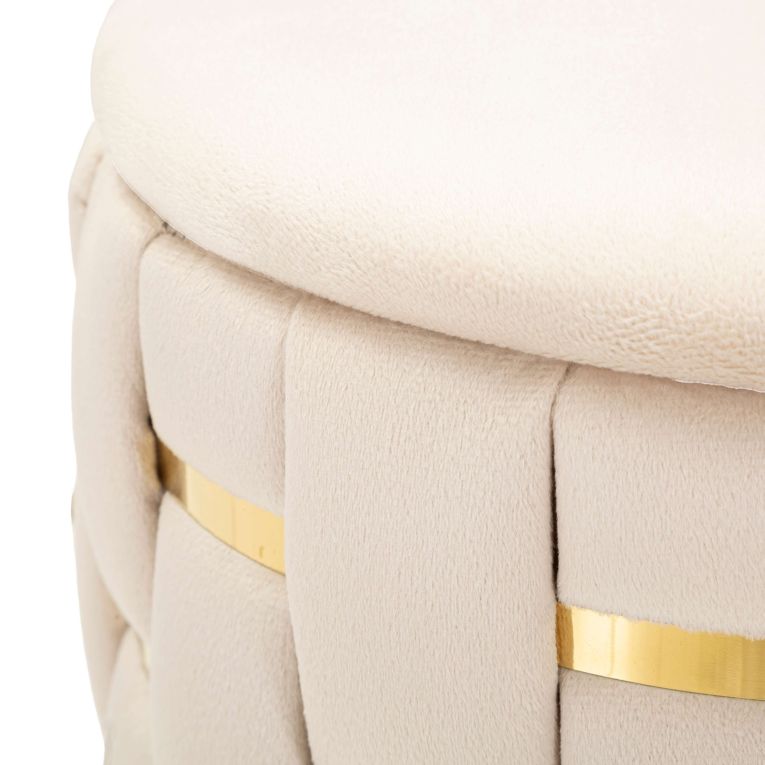 Pouf Contenitore Bianco Crema oro set da 2 Forma Rotondo 37x37x42h cm, Colore Struttura oro - Kasane