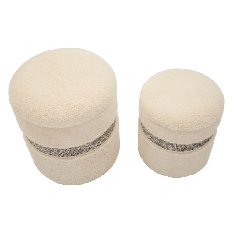 Pouf Contenitore Bianco Crema set da 2 Forma Rotondo 40x40x47h cm, Materiale Struttura in Tessuto - Luder